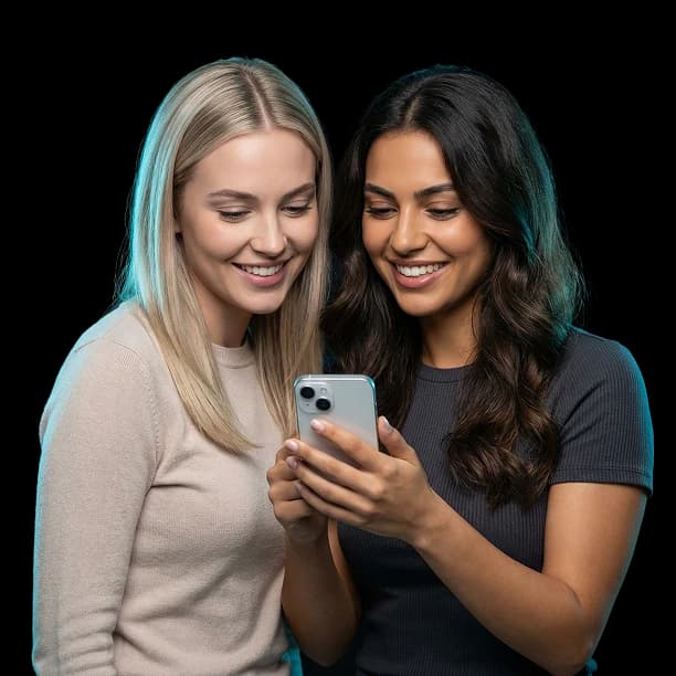 Two people engaging with shoppable content inside a mobile app