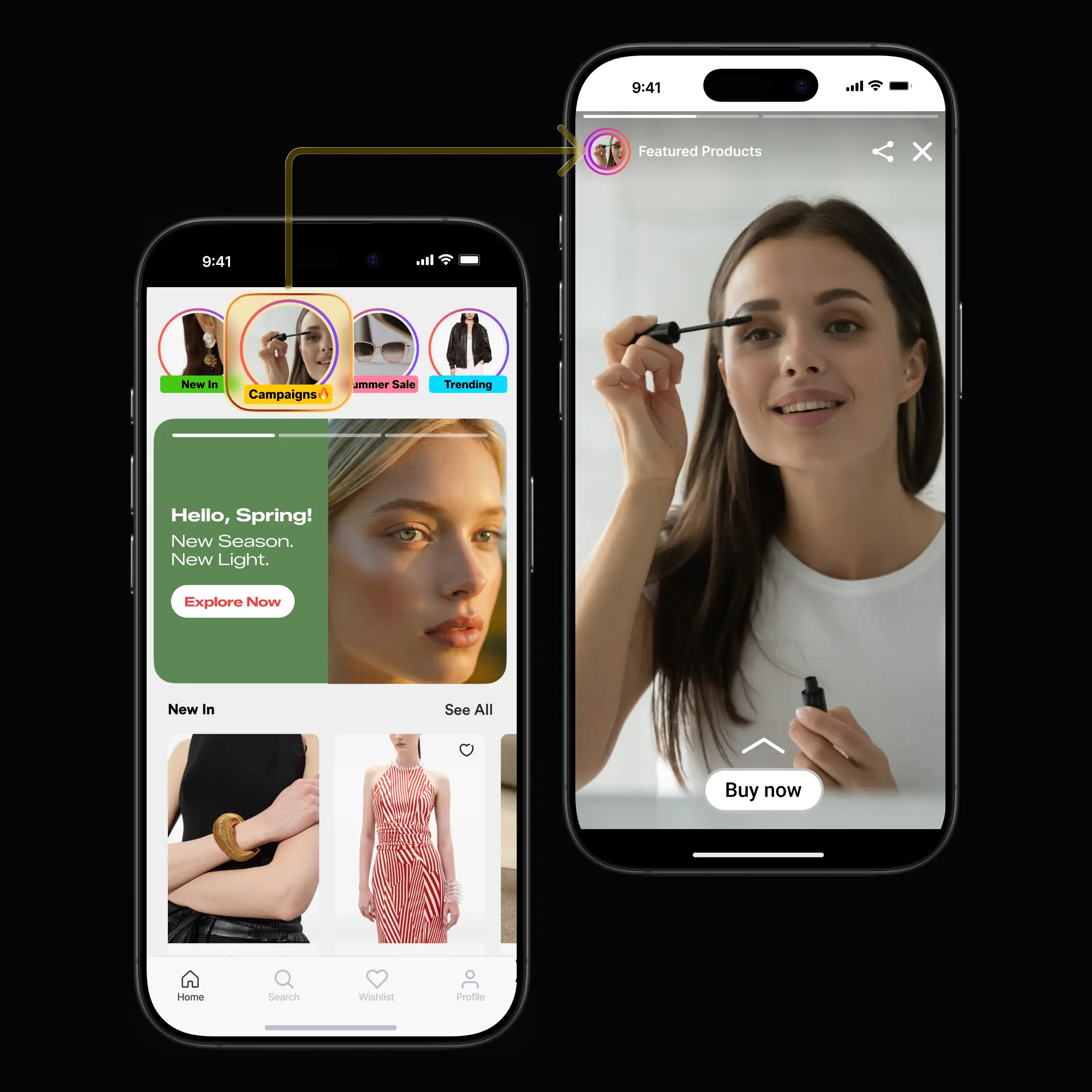 Sponsored Stories at the top of a retail app — premium ad placement