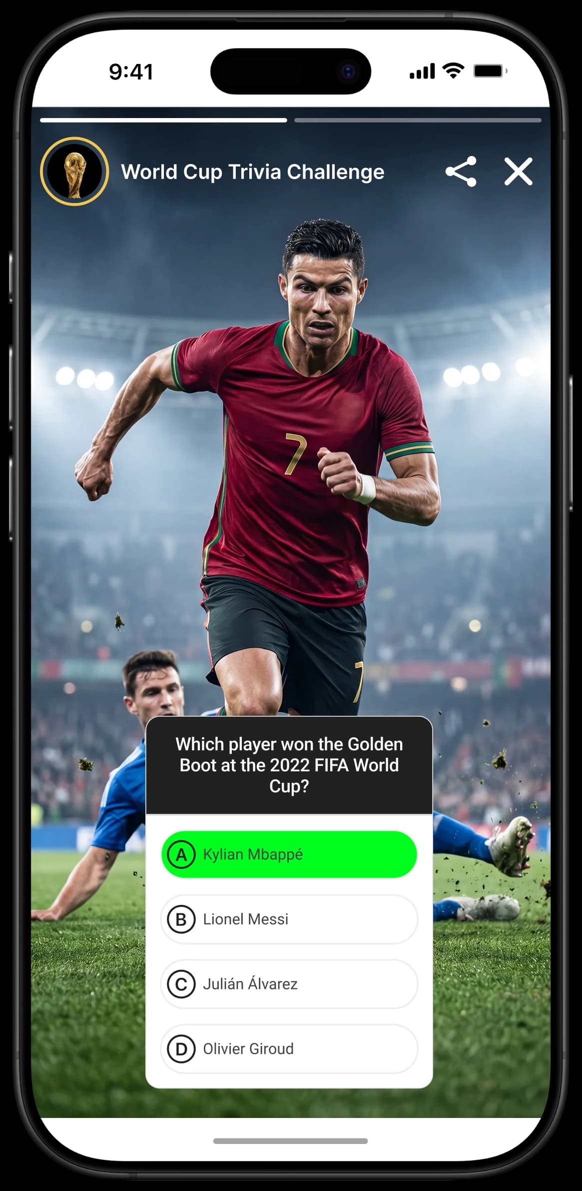 World Cup Trivia Challenge Story with an interactive quiz sticker